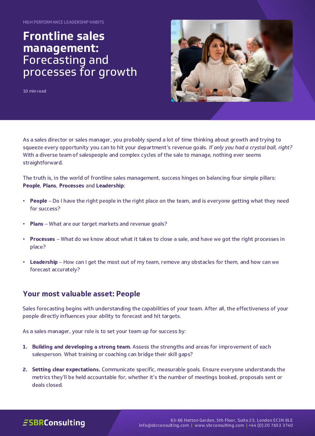 Cover for Article_Frontline-sales-management-Forecasting-and-processes-for-growth_SBR-Consulting