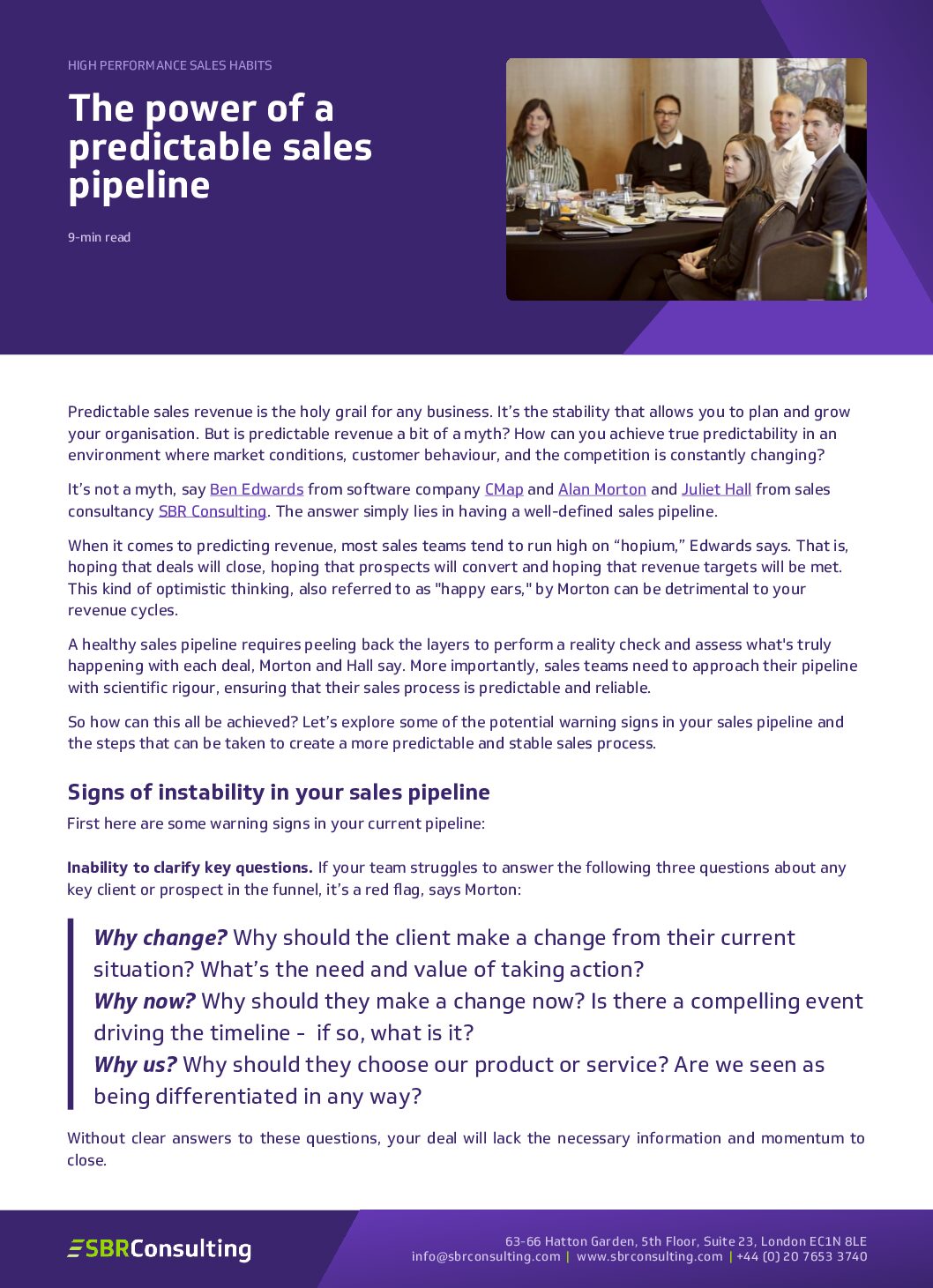 Cover for Article_The-power-of-a-predictable-sales-pipeline_SBR-Consulting